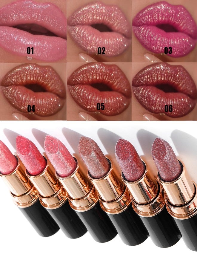 DuaTana Metallic Glitter Lipstick Set Long Lasting,3 Pcs Diamond Shimmer Lip Gloss Nude Pink Rose Pink Red Matte Lip Stick for Women,Sparkling Shiny Transfer Proof Non Stick Tinted Lip Balm Color Makeup-Set B - Image 2